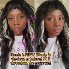 Load image into Gallery viewer, Black Wolf Cut Wig with SEWN-IN blonde pieces (Made 2 Order)-Human Hair Mix**