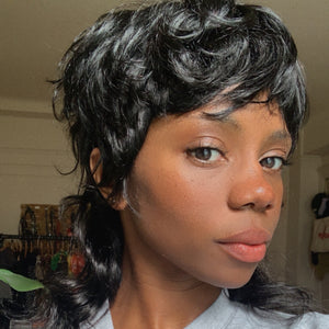 Readymade Black Mullet Wig (See Description) - Human Hair