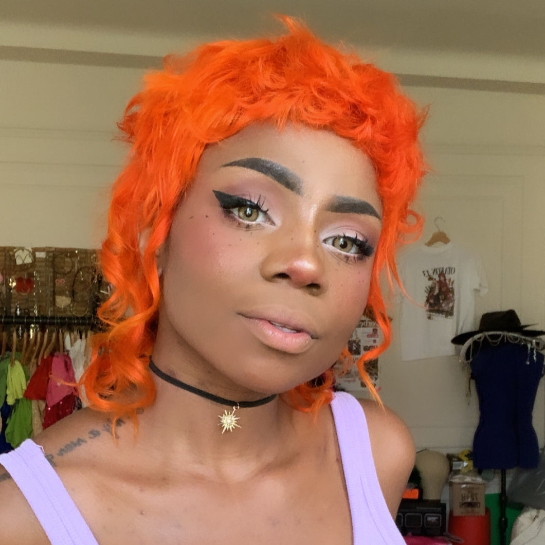 Paprika Orange Curly Mullet Wig- Human Hair