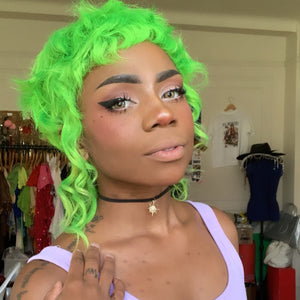 Limelight Green Curly Mullet Wig- Human Hair