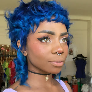 Blue Lagoon Curly Mullet Wig- Human Hair