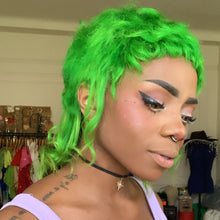 Load image into Gallery viewer, Lizard Green Micro Curly Mullet Wig- Human Hair
