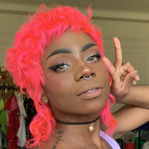 High Voltage Pink Curly Mullet Wig- Human Hair