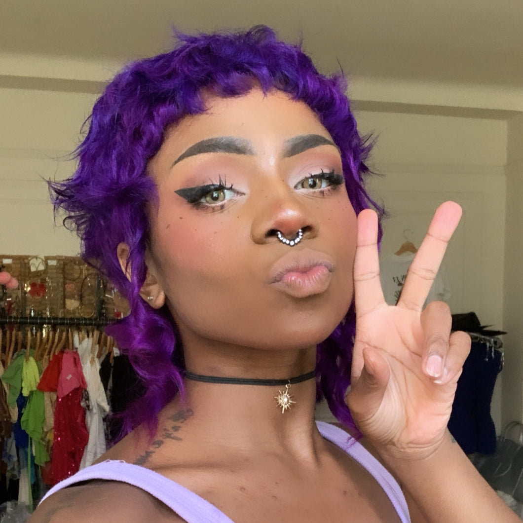 Plum Purple Curly Mullet Wig- Human Hair