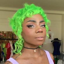 Load image into Gallery viewer, Limelight Green Curly Mullet Wig- Human Hair
