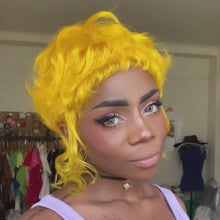 Load and play video in Gallery viewer, Sunshine Yellow Curly Mullet Wig- Human Hair
