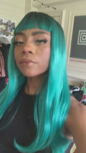 Load and play video in Gallery viewer, Teal Baby Bang Ombre Wig
