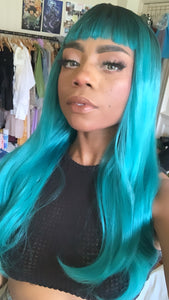 Teal Baby Bang Ombre Wig