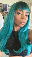 Load image into Gallery viewer, Teal Baby Bang Ombre Wig
