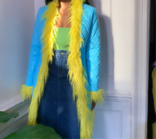 Load image into Gallery viewer, Blue Bubble Coat Faux Fur Trim
